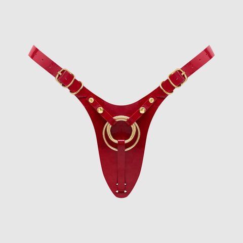 Трусики для страпона Strap-On-Me Leatherette Harness Fabulous - One Size - Red Glossy SX2853 фото