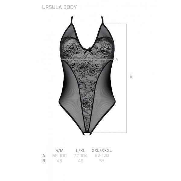 Боди с ажурным декором и открытым шагом Passion URSULA BODY XXL/XXXL, black SO5831 фото