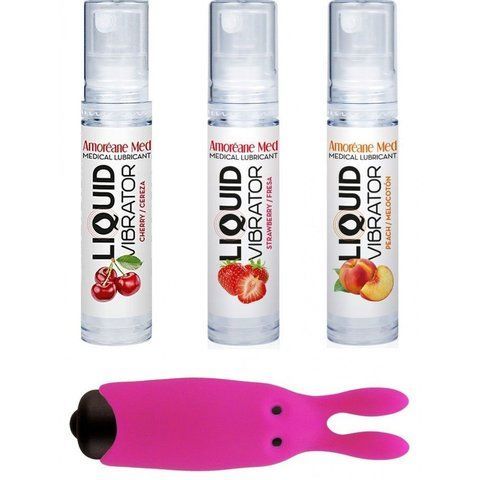 Набор из 3-х вкусов стимулирующего лубриканта Amoreane Med (3х10мл) и вибропули Adrien Lastic Pink SO3838 фото