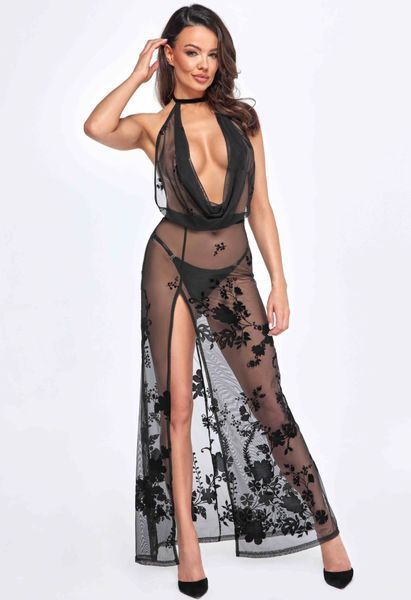 Сукня Noir Handmade F312 Divinity, 3XL, black, прозора, до підлоги, відкрита спина, розріз збоку SX0314 фото