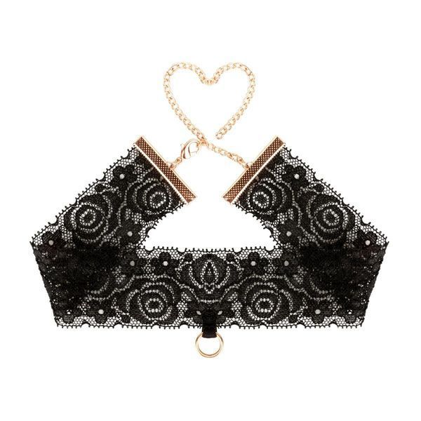 Мереживні наручники та комір Rosy Gold - Lace Cuffs and Collar - Black SX1196 фото