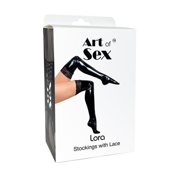 Сексуальні вінілові панчохи Art of Sex - Lora з мереживом, розмір M, колір чорний SO7345 фото