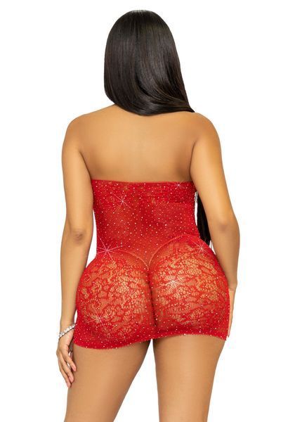 Платье-сетка со стразами Leg Avenue Rhinestone halter mini dress Red, открытая спина, one size SO7958 фото