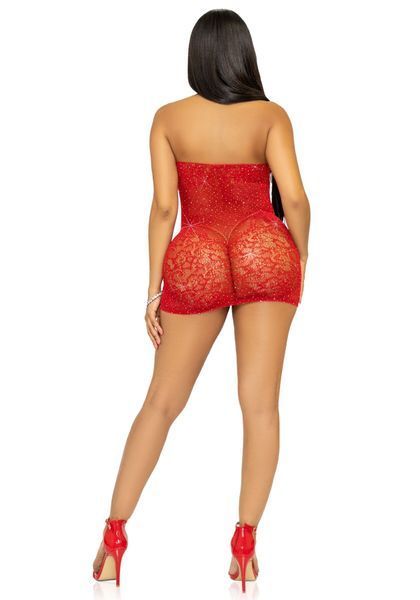 Платье-сетка со стразами Leg Avenue Rhinestone halter mini dress Red, открытая спина, one size SO7958 фото