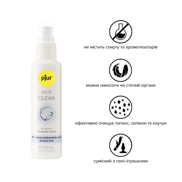 Очищувальний спрей pjur med Clean Spray 100 мл, для ніжної шкіри та іграшок, антибактеріальний PJ10440 фото
