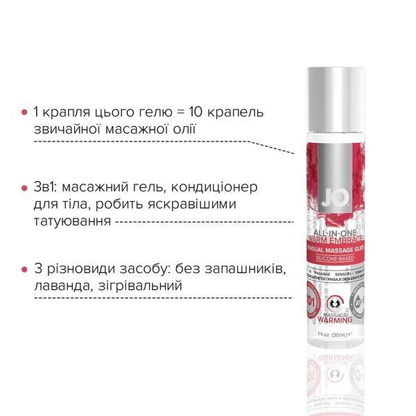 Розігрівальний масажний гель та змазка 2 в 1 JO All-in-one Massage Glide - WARMING (30 мл) SO1515 фото